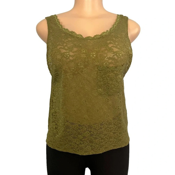 Victoria's Secret Olive Green Floral Lace Crochet Mesh Hi-Lo Tank - Picture 1 of 8